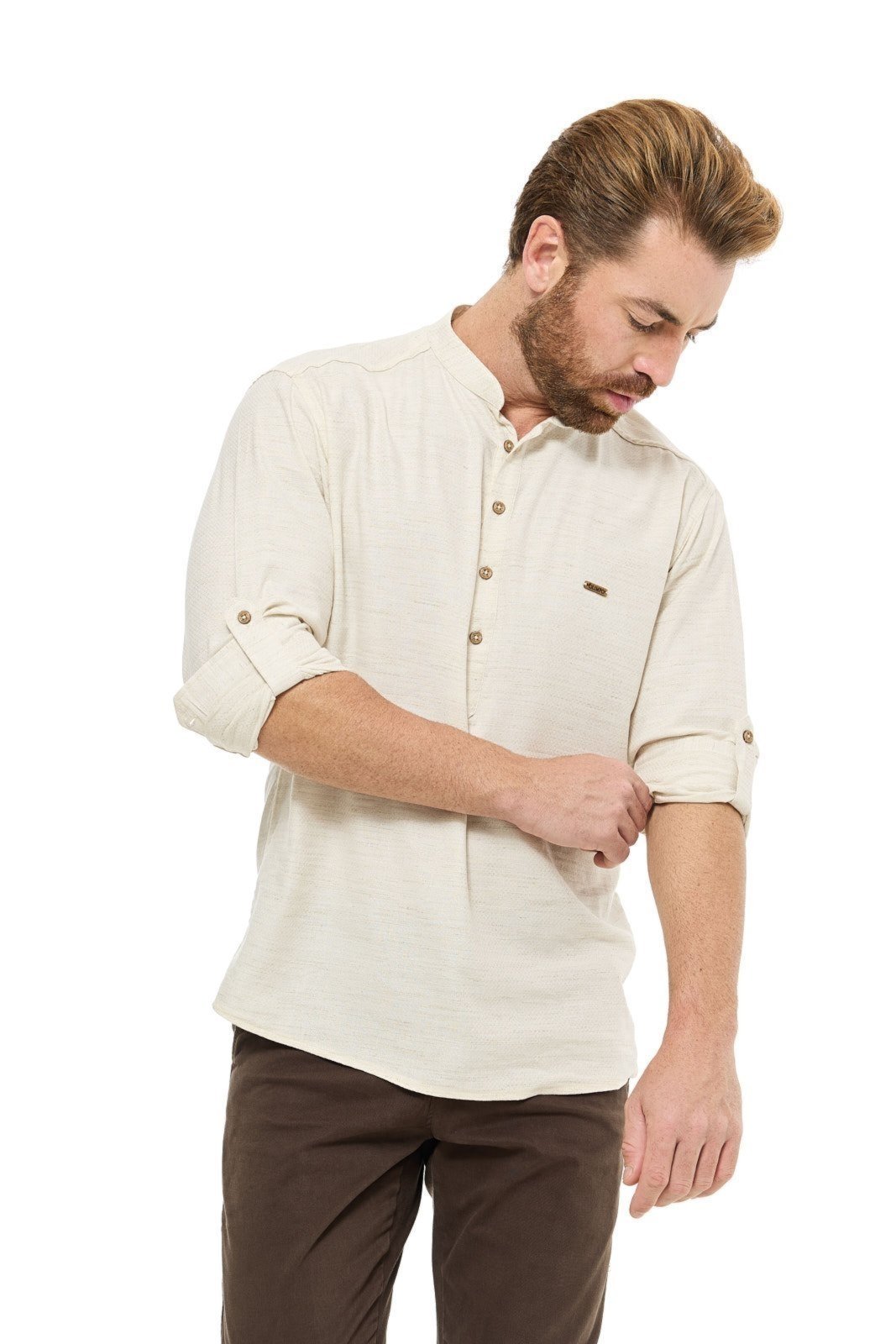 Bata Viscolinho Social Masculina Olimpo Gola Padre Manga Longa Natural