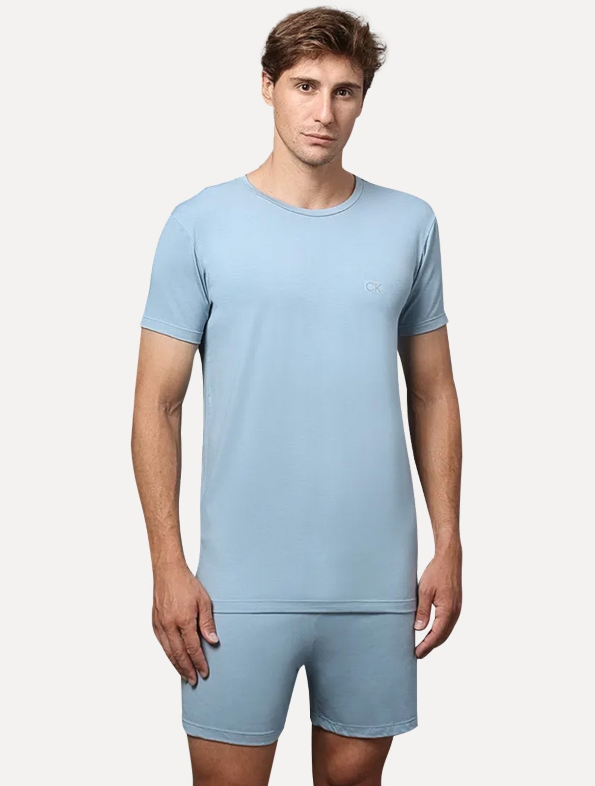 Pijama Calvin Klein Curto Bermuda Modal CK Logo Grande Azul Claro