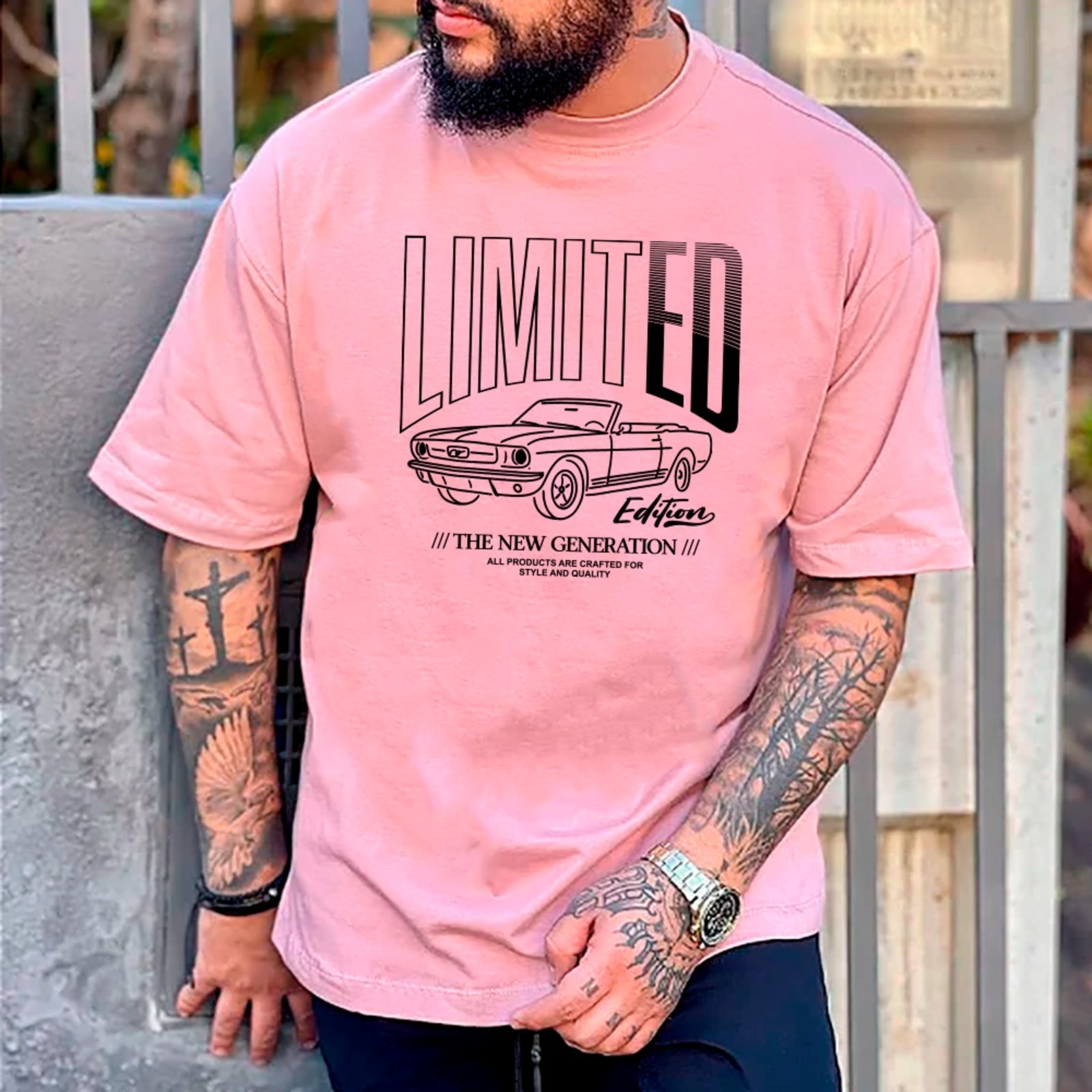 Camiseta Ousy Unissex Limited Car The New Generation Básica Rosa