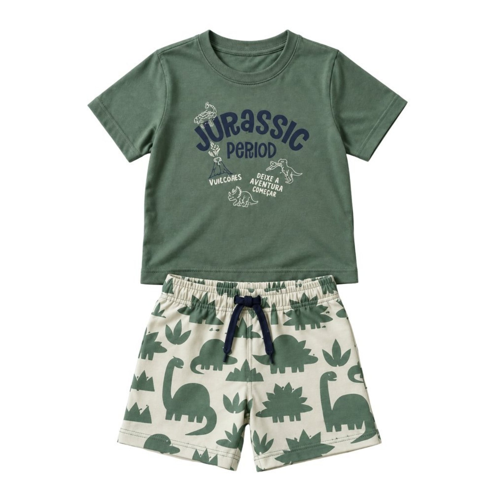 Infantil - Conjunto Menino Camiseta Meia Malha Penteada Bermuda Tactel