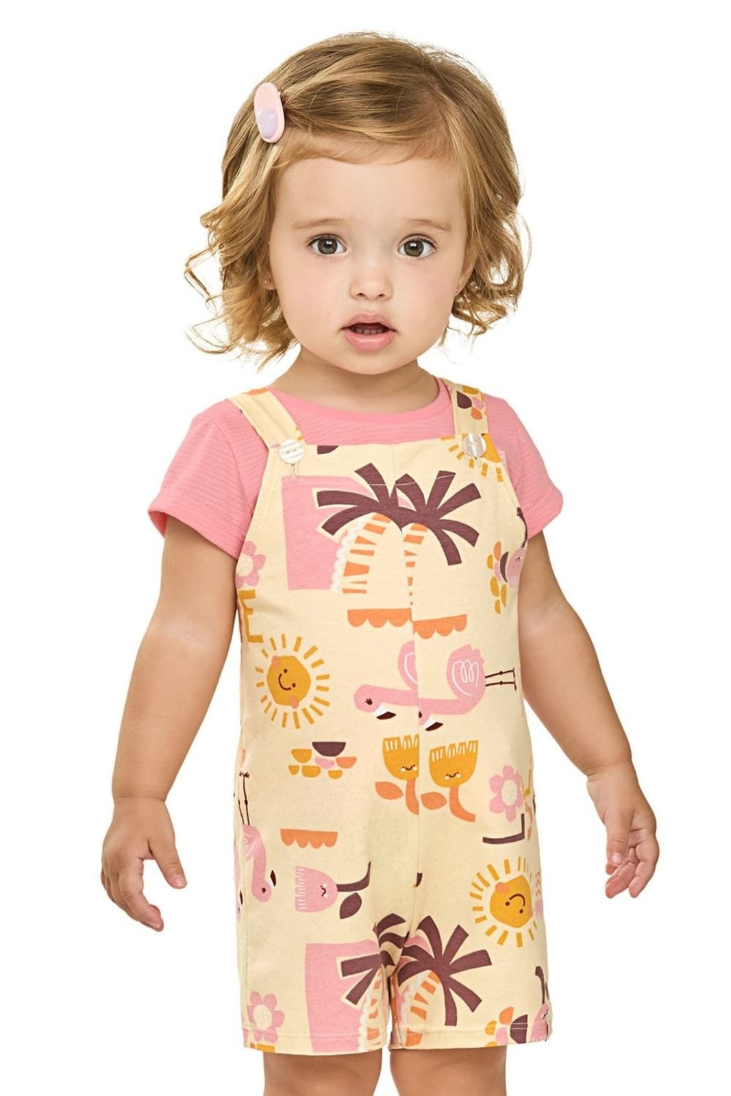 Vista 2 Infantil - Conjunto Menina Tropical Com Jardineira Elian rosa Elian rosa