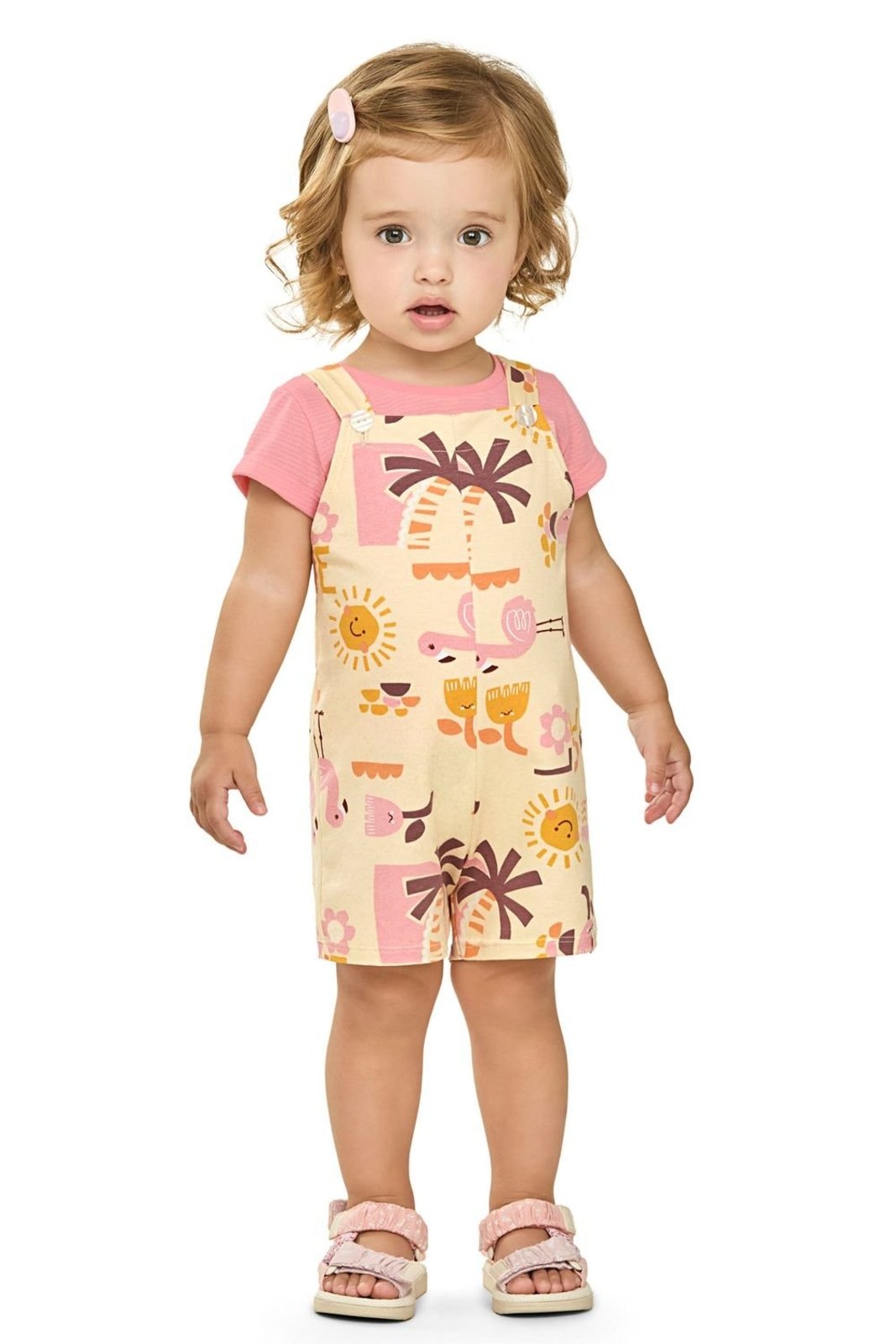 Vista 3 Infantil - Conjunto Menina Tropical Com Jardineira Elian rosa Elian rosa