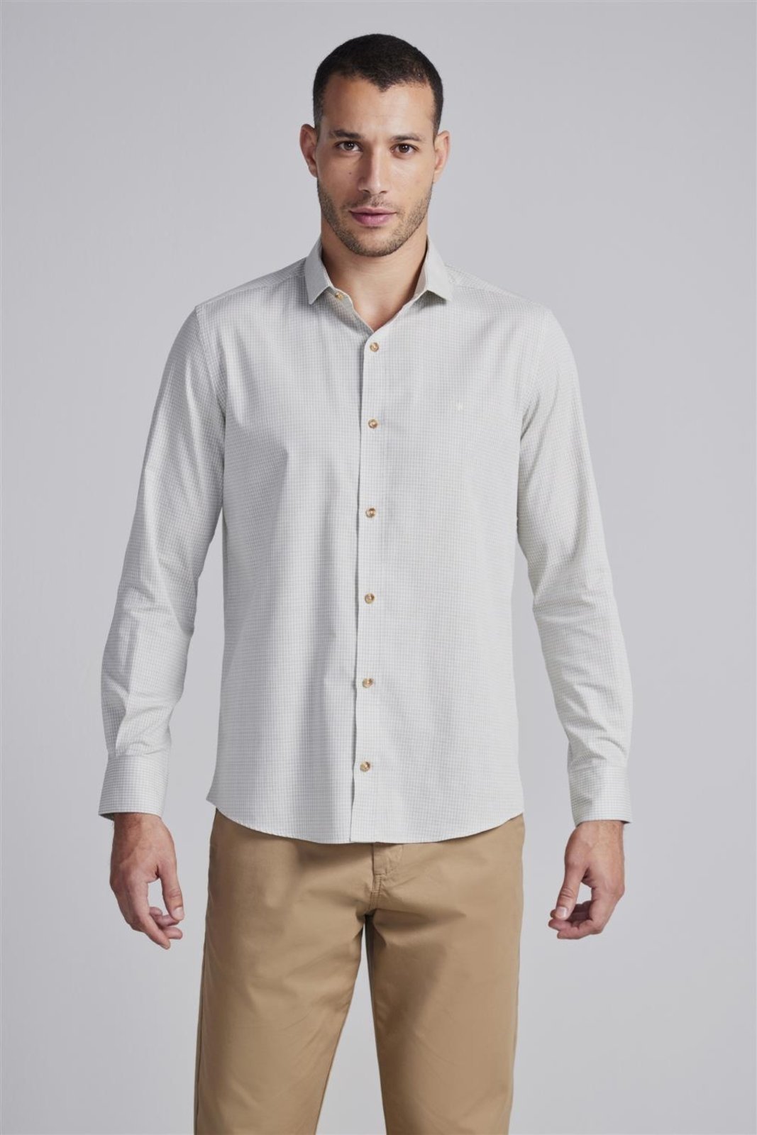 HIGHSTIL Camisa Algodão Egípcio Slim Fit Listrada - Bege