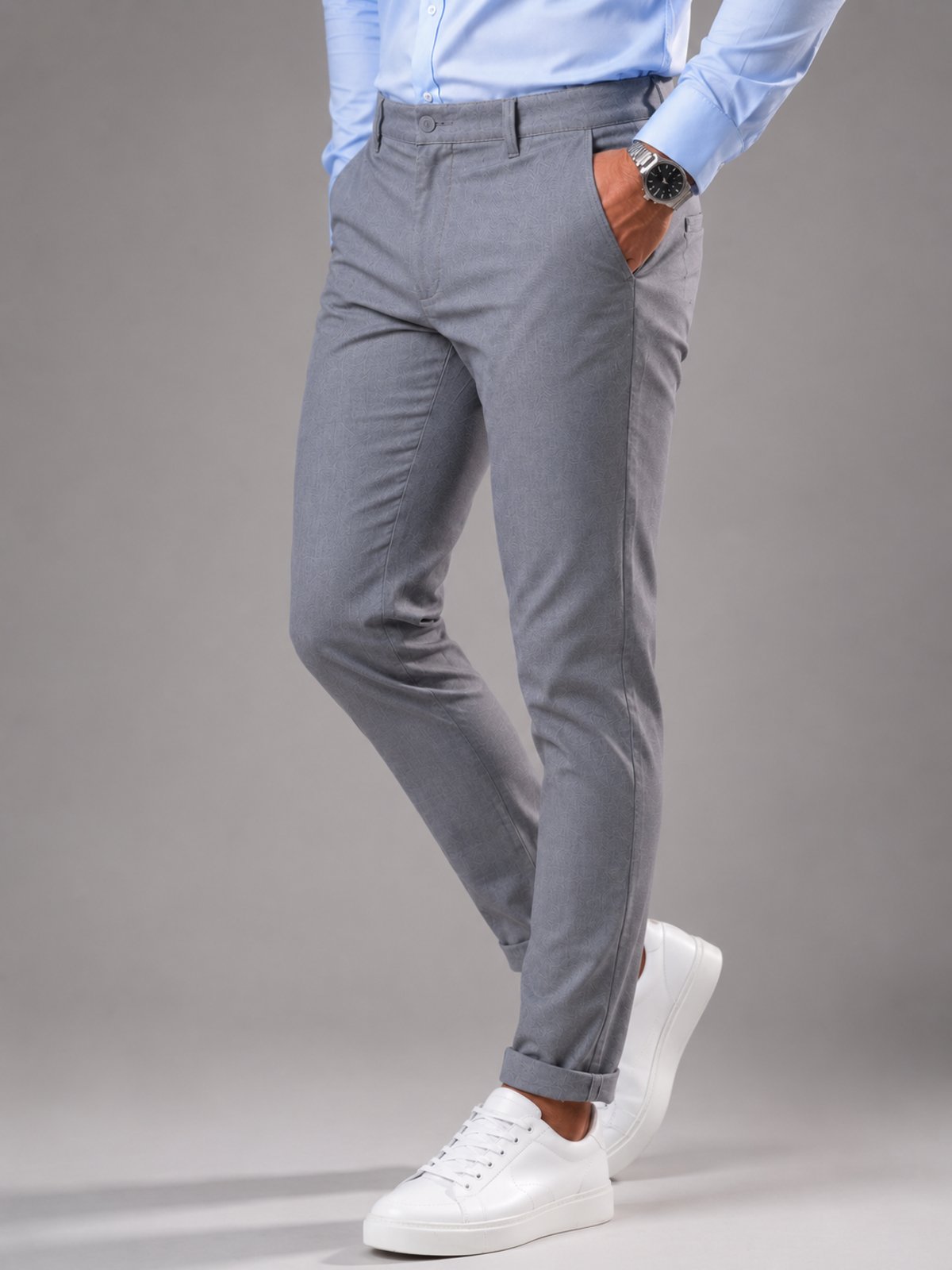 Calça Jeans Masculina Purple Jeans Slim Fit Premium Stretch Conforto e Elegância Cinza