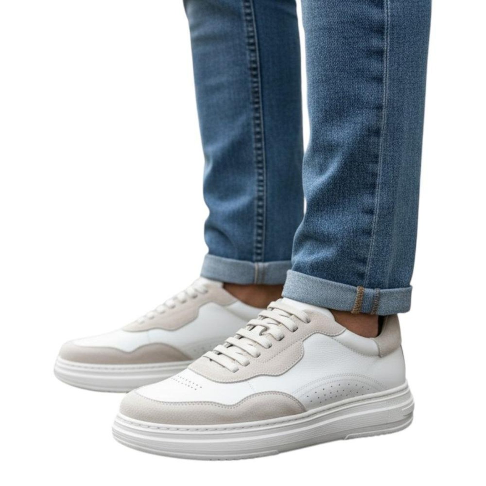 Tênis Masculino Couro Legítimo Camurça Cadarço Casual Off-white