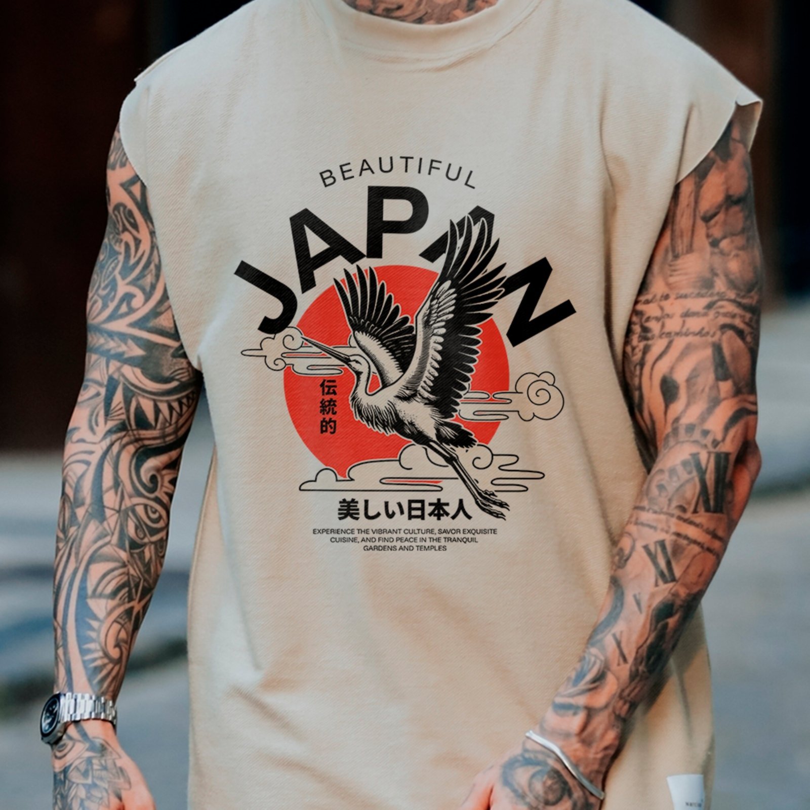 Camiseta Regata Machão Japão Grua Minimalista Street Oriental Off White