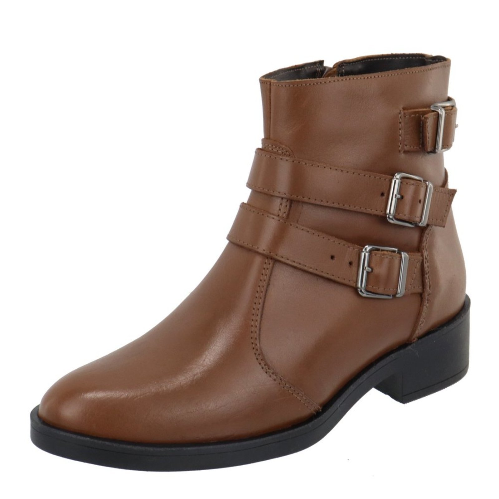 Bota em Couro Feminina Cano Baixo Conhaque Kuento Shoes