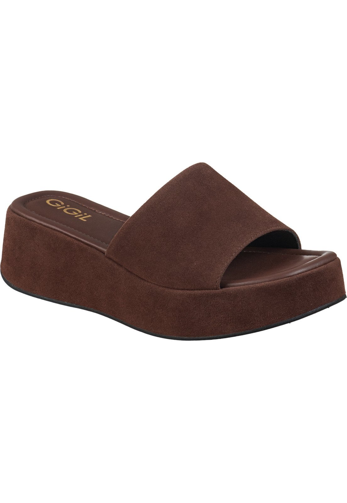 Vista 2 Sandália Feminina Tamanco GiGiL Plataforma Flatform Slide Casual Moderna Camurça castanho/marrom Gigil castanho/marrom