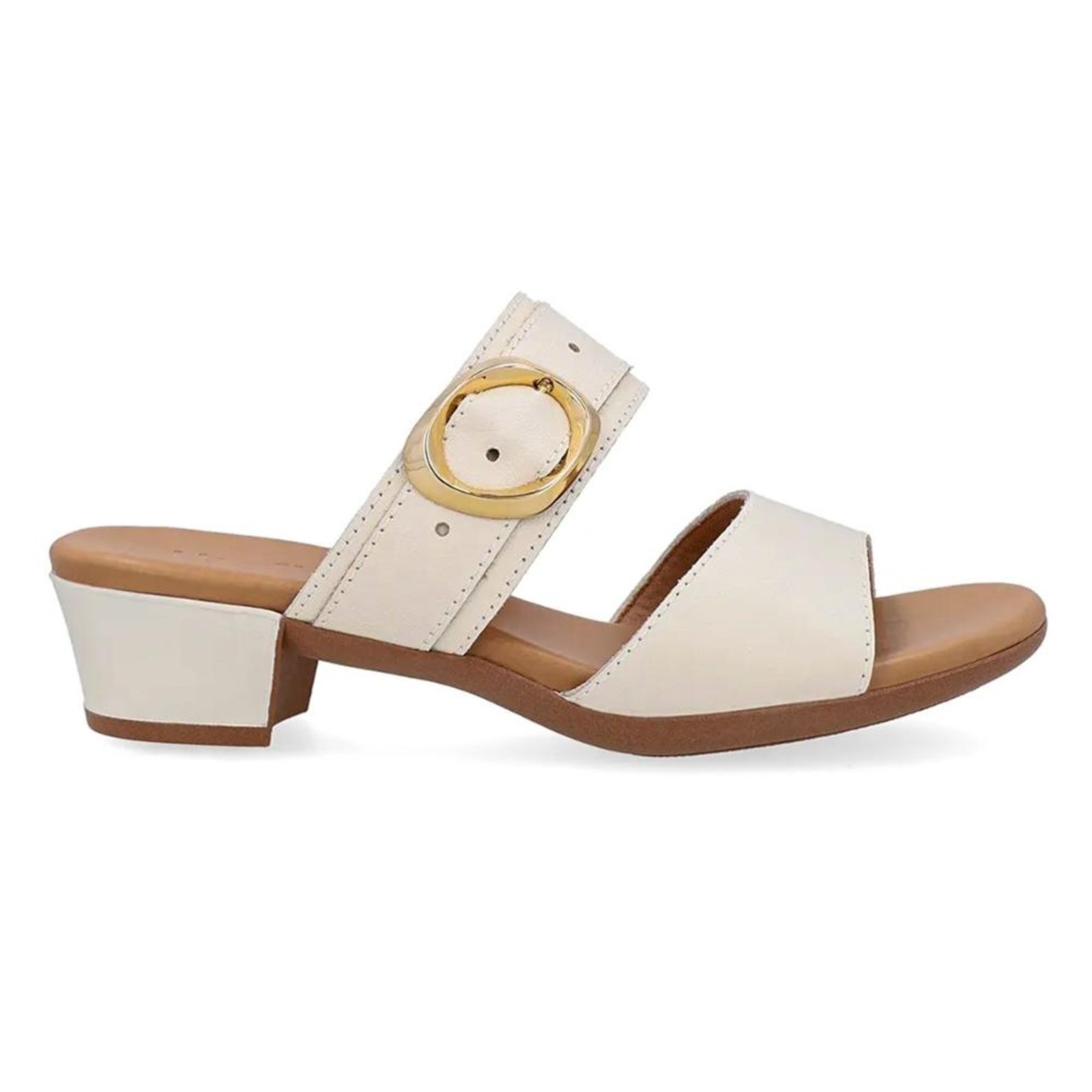 Tamanco Usaflex Feminino Salto Bloco Couro Fivela UD12001 Off-white