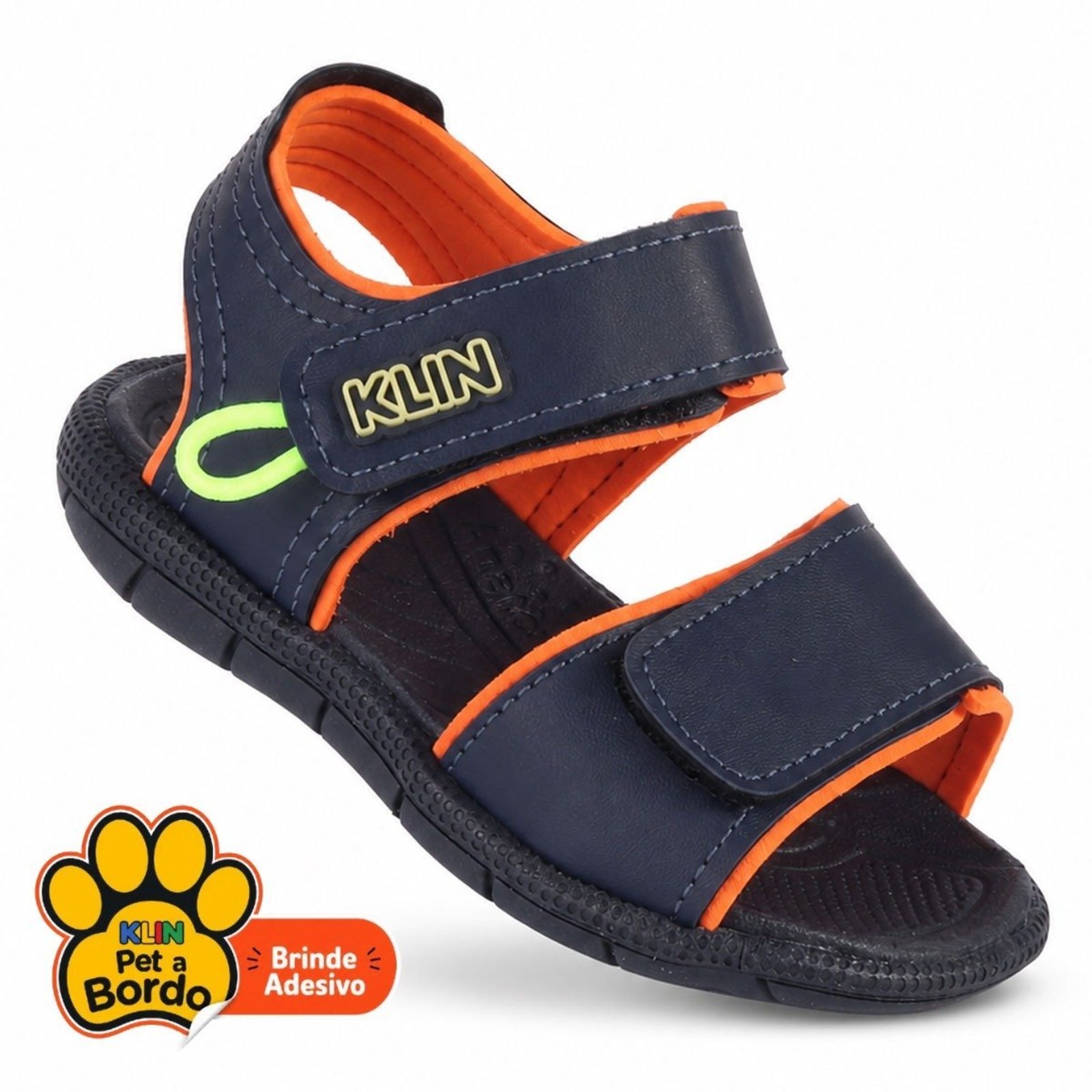Infantil - Papete Menino Klin Tic Tac Azul Marinho com Laranja e Detalhe Neon