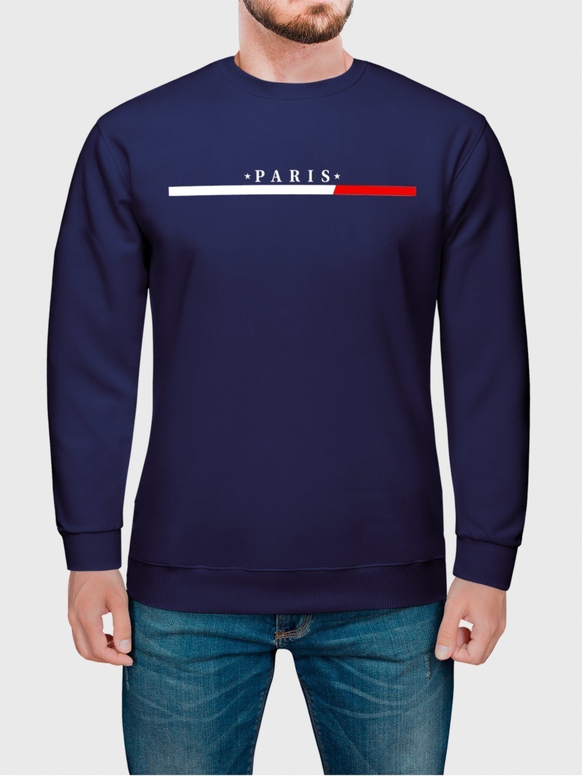 Vista 2 Moletom Gola Redonda Masculino Flanelado Estampa Paris Benellys azul marinho Benellys azul marinho