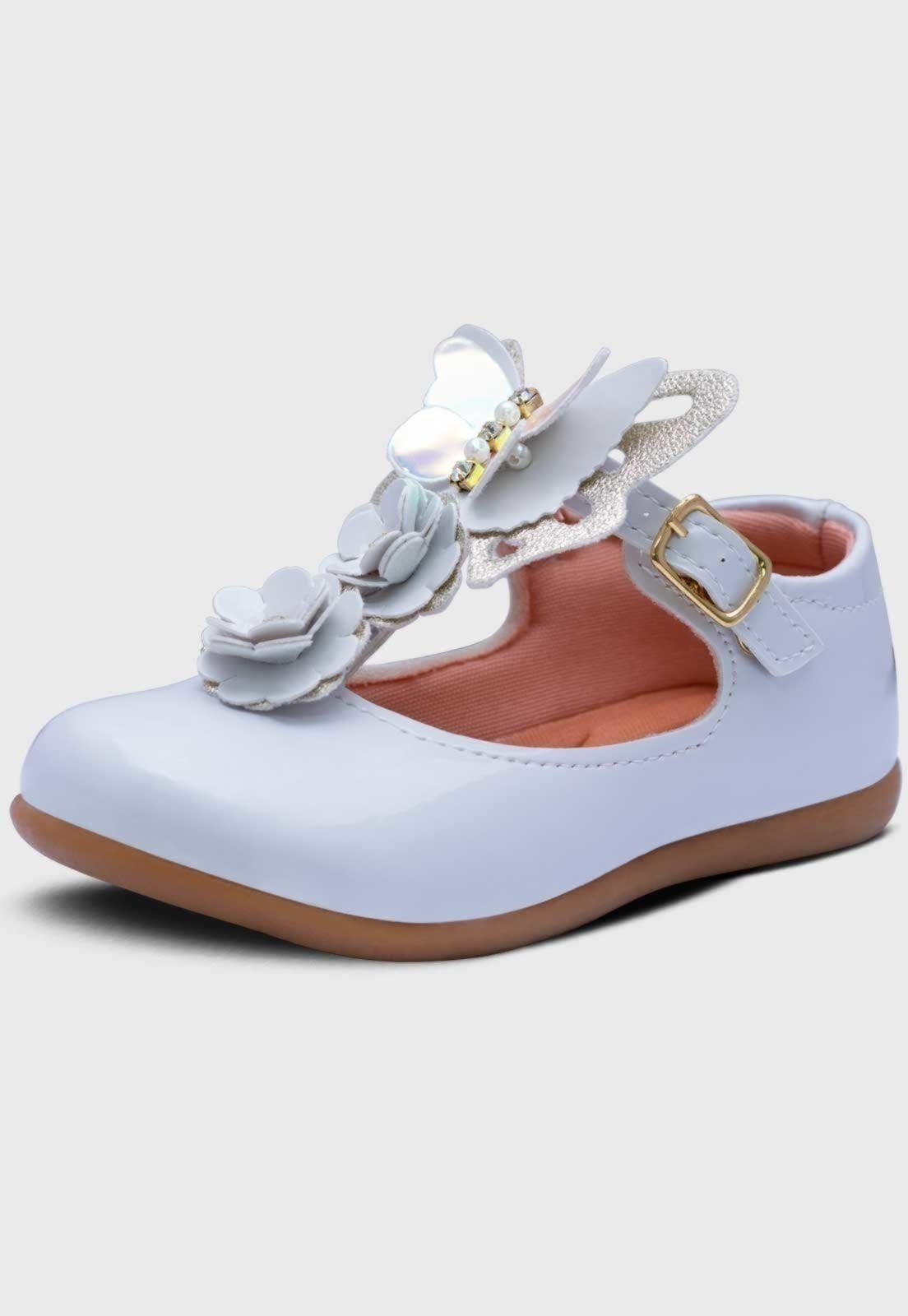 Infantil – Sapatilha Salomé Pópidi Menina Borboleta Flores Branco