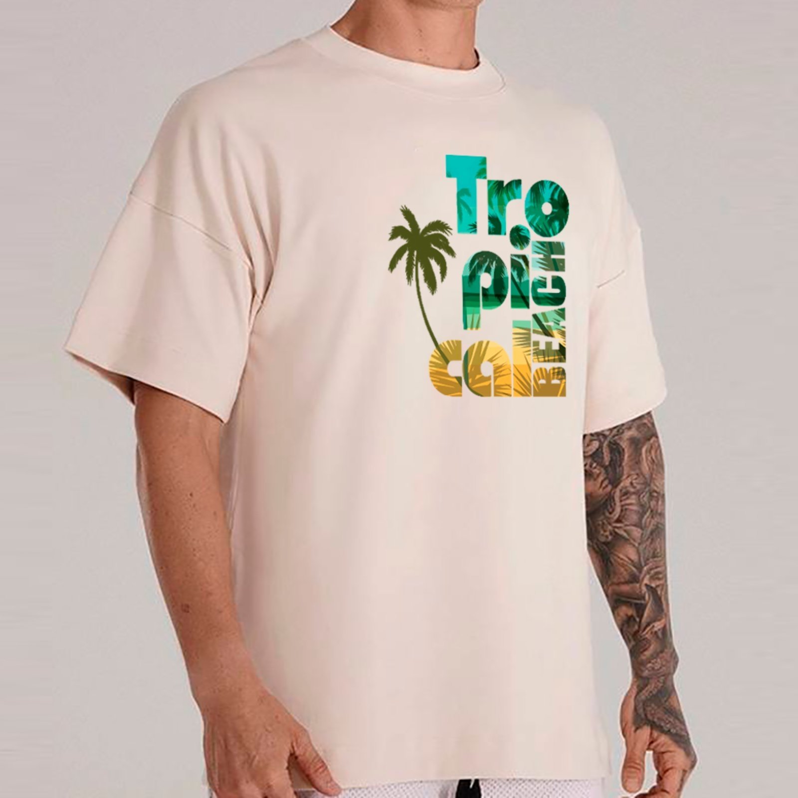 Vista 2 Camiseta Ousy Básica Tropical Beach Unissex Off White off-white white ousy off-white white