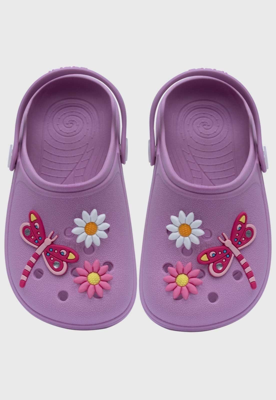 Vista 3 Infantil - Babuche Popidi Libelula e Flores Lilas Pópidí lilás