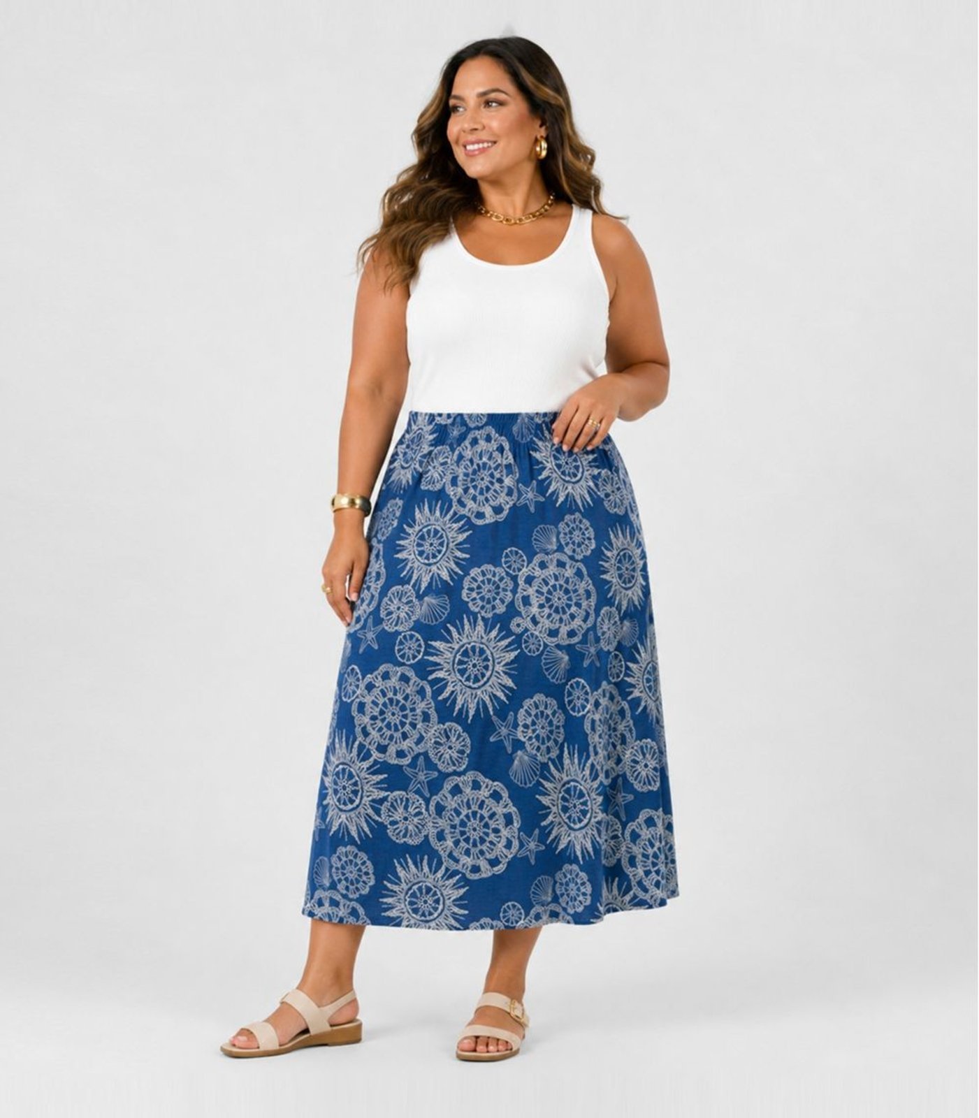 Saia Midi Plus Size Infinita Cor Azul
