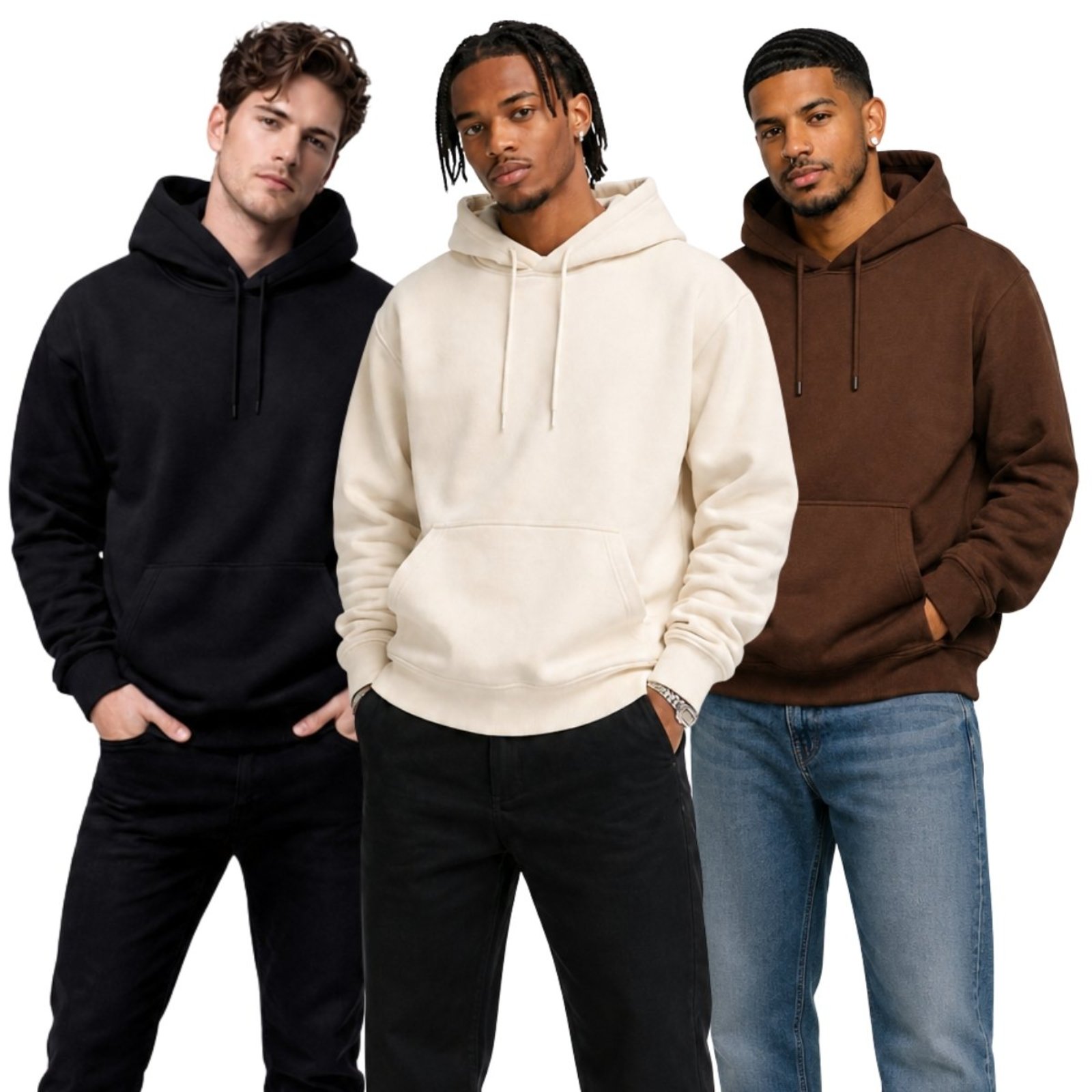 Kit 3 Blusa de Frio Moletom Liso Relaxado Casaco Canguru Fechado Com Capuz Inverno Estiloso