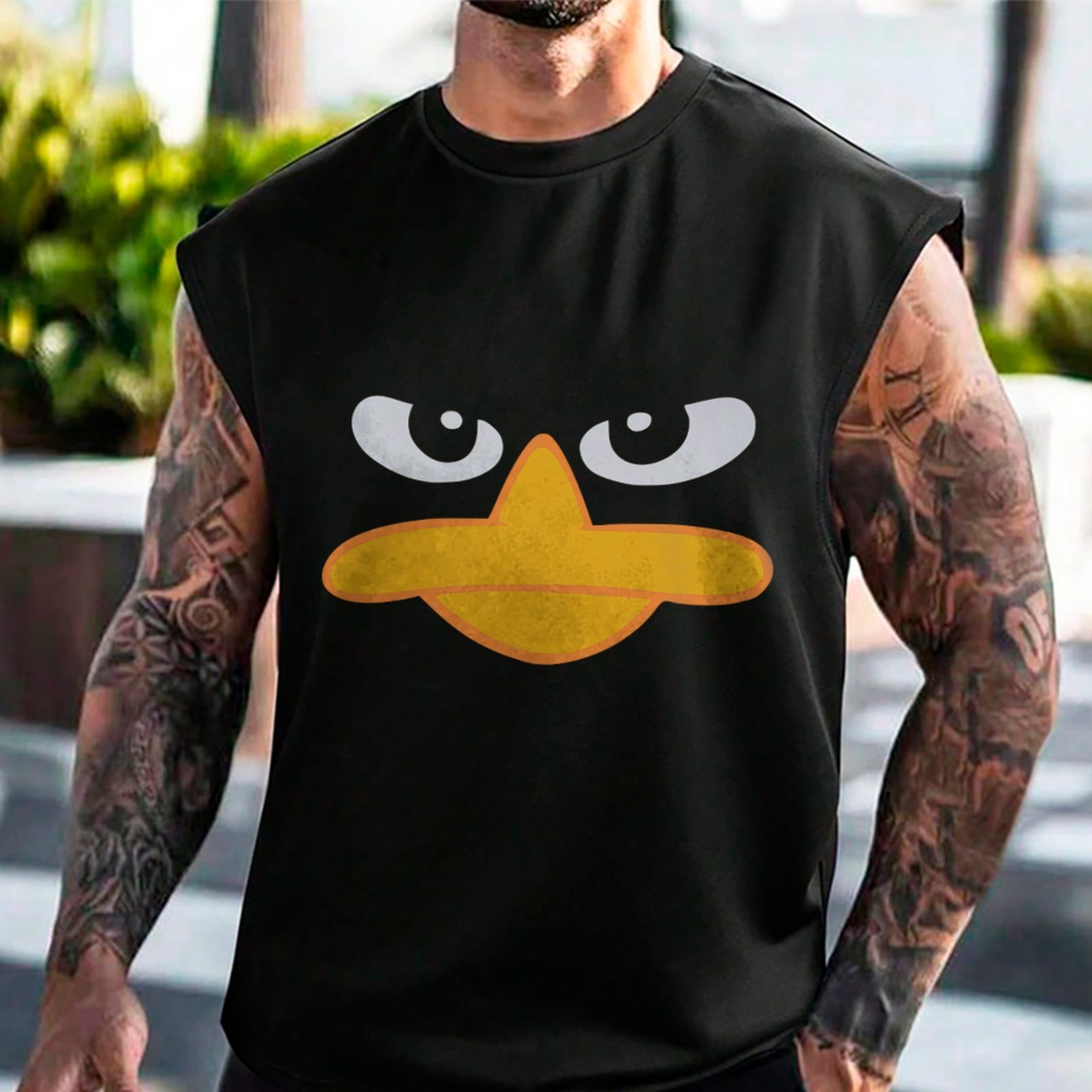 Camiseta Regata Machão Angry Duck Meme Funny Estilo Urbano Preto