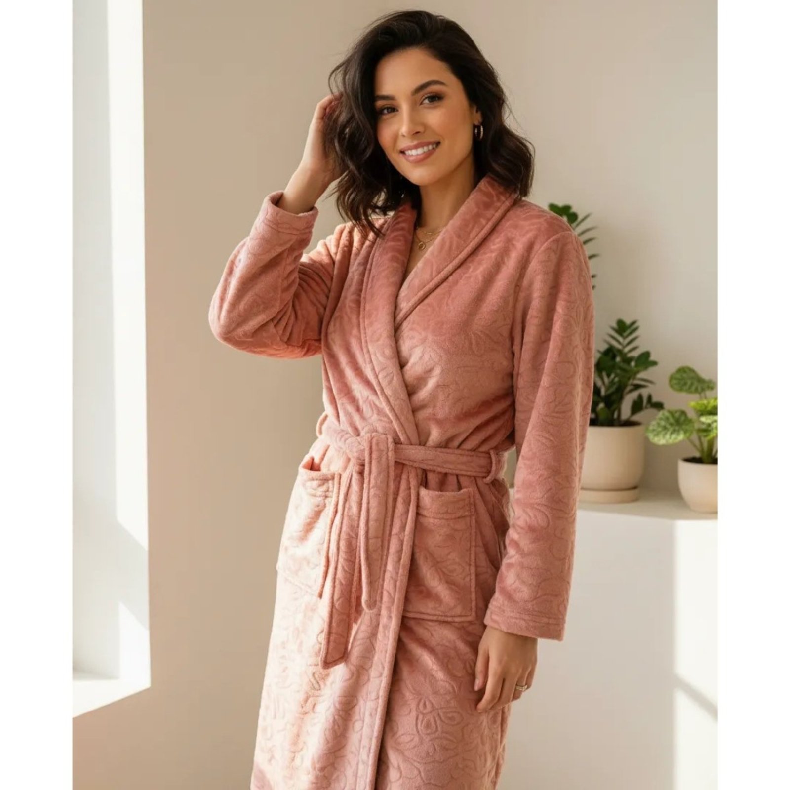 Roupão Adulto Microfibra Relevo Inverno Luxo Appel Lady Rosa Blush