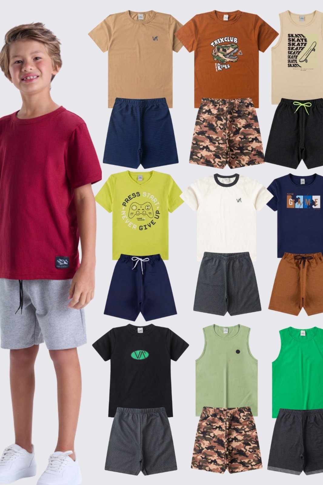 Infantil – Kit Sortido 4 Peças de Roupas Infantis Menino Verão- 2 Camisetas +2 Shorts