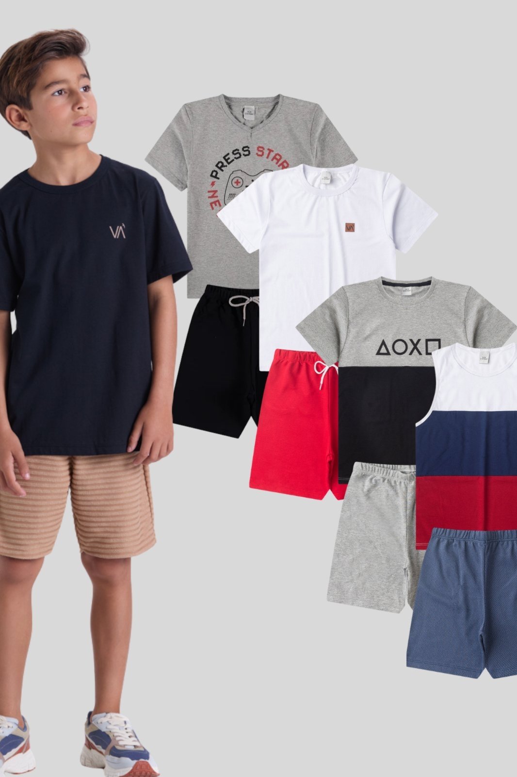 Vista 3 Infantil - Kit Sortido 4 Peças de Roupas Infantis Menino Verão- 2 Camisetas +2 Shorts VIDA COSTEIRA multicolorido VIDA COSTEIRA multicolorido