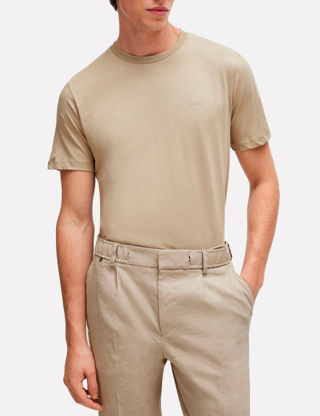 Camiseta Hugo Boss Masculina Regular Fit Thompson 01 Cáqui Claro