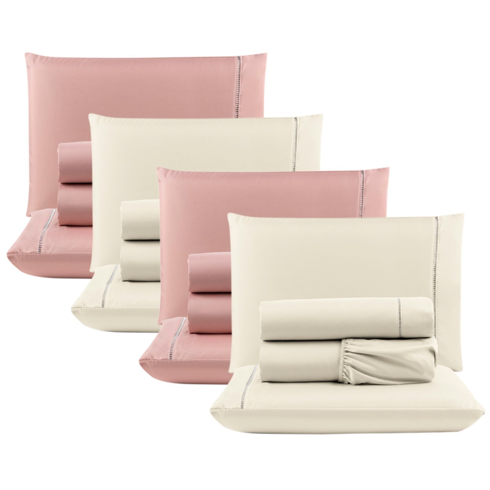 Kit c/ 4 Jogos Cama Lençol Casa Scarpa Unique Casal Padrão Micro Percal 400 Fios Ponto Palito 4 Peças - Rosê + Palha