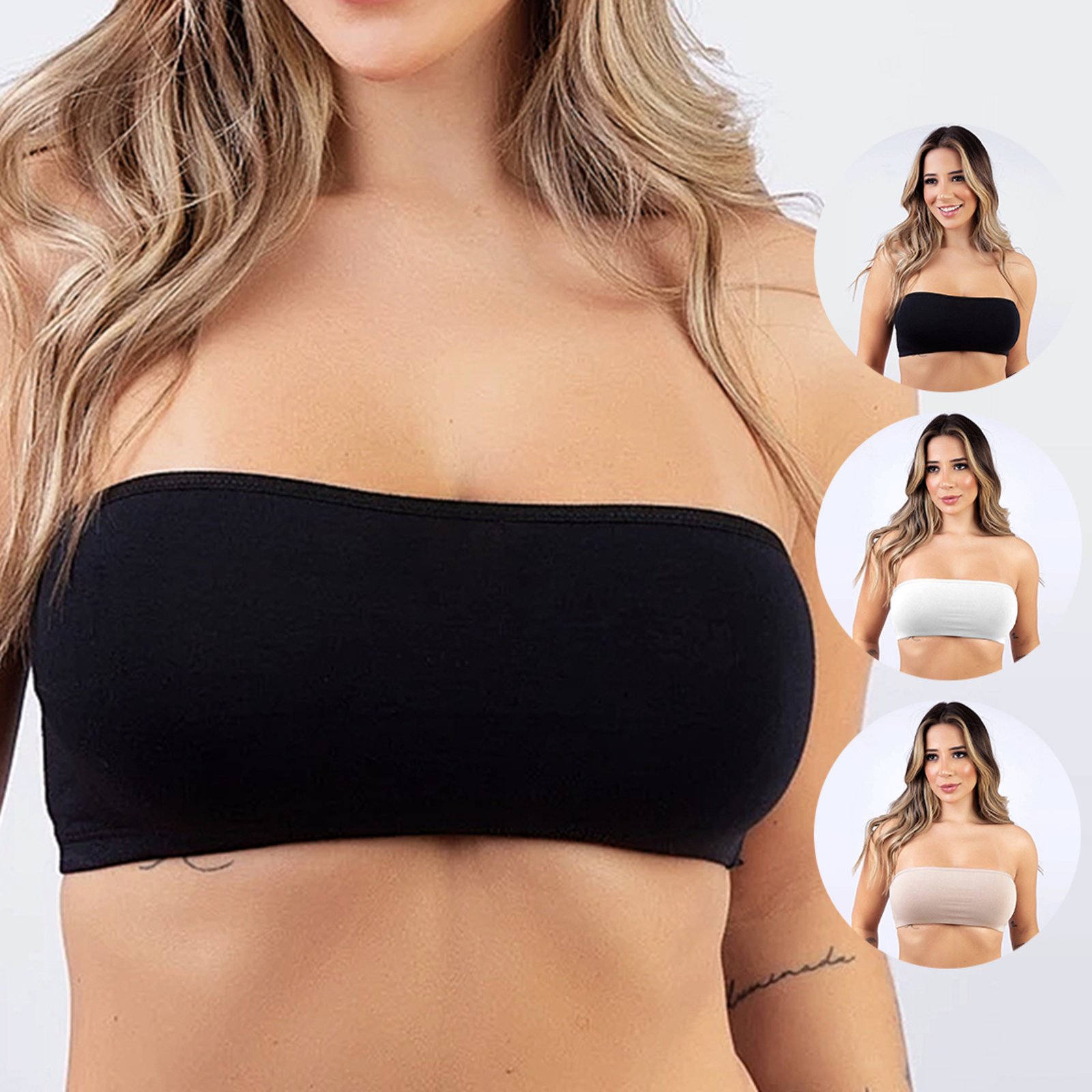 Kit 6 Tops Tetê Variedades Faixa de Algodão Cropped Sem Bojo Conforto Sutiã Tomara que Caia Multicolorido