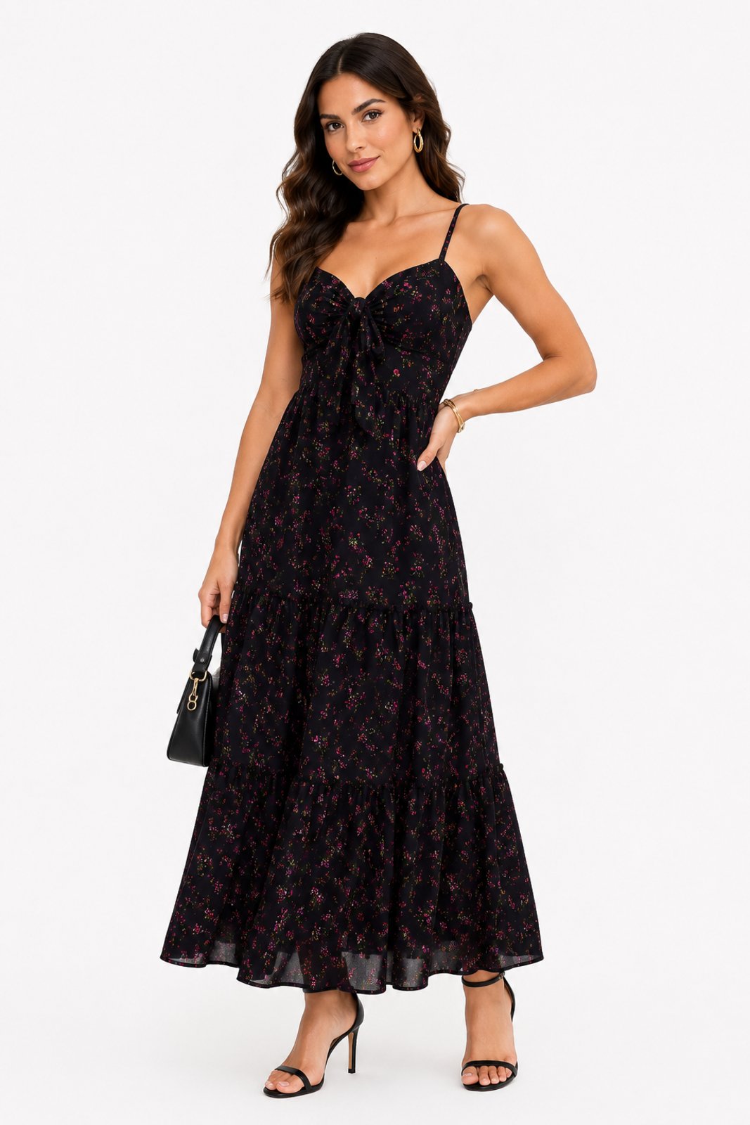 Vestido Midi D Bell Outlet Fashion Floral Preto