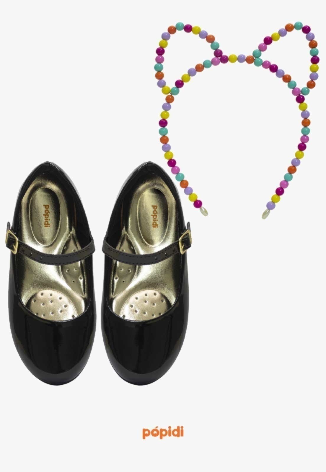 Infantil – Kit Sapatilha Preto Pópidi Com Tiara Gatinho