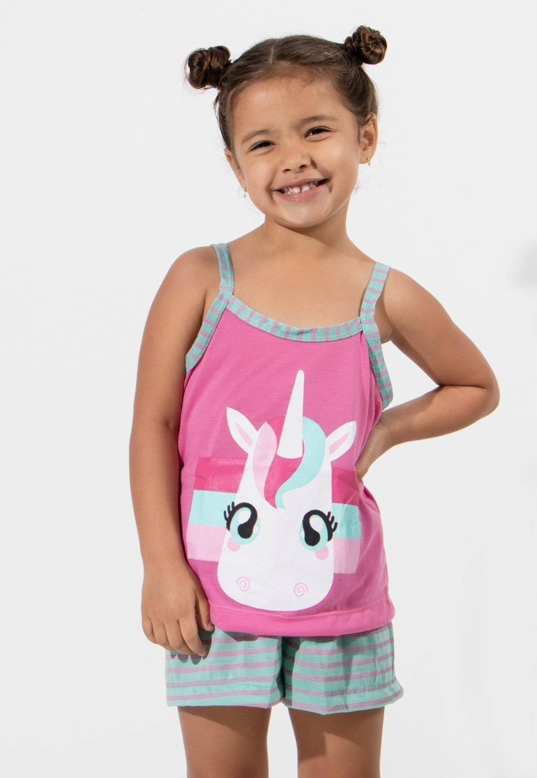 Baby Doll 4 Estações Pijama Feminino Curto Estampa Unicórnio Rosa