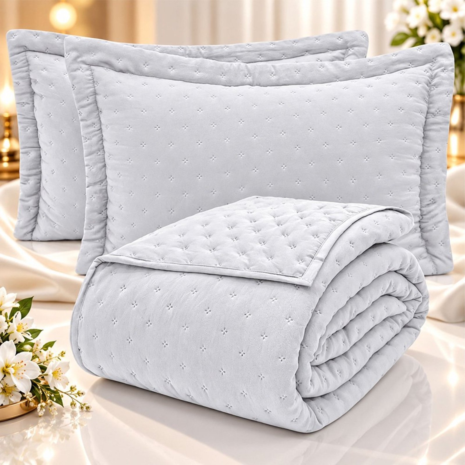 Cobre Leito Colcha Rivieri Queen Dupla Face 3 Peças - Branco