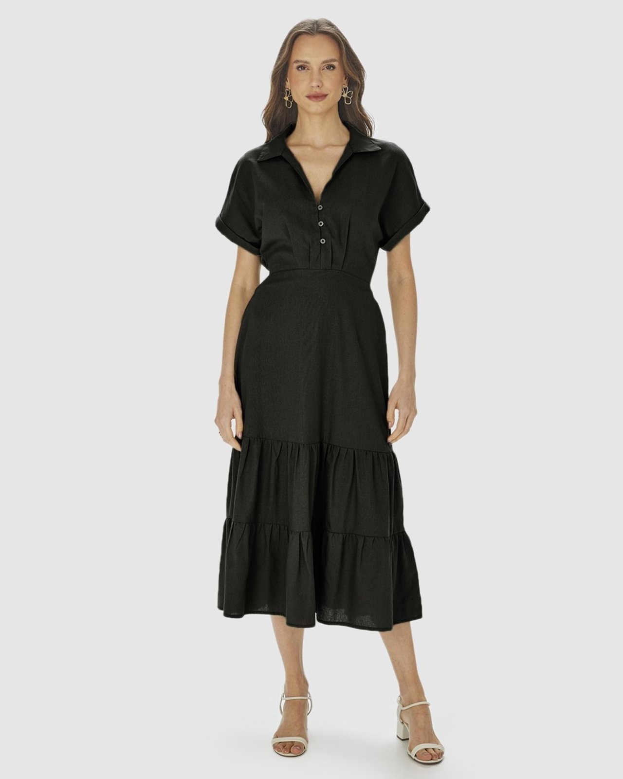 Vestido Midi Feminino Marias Amarração Costas Em Viscolinho