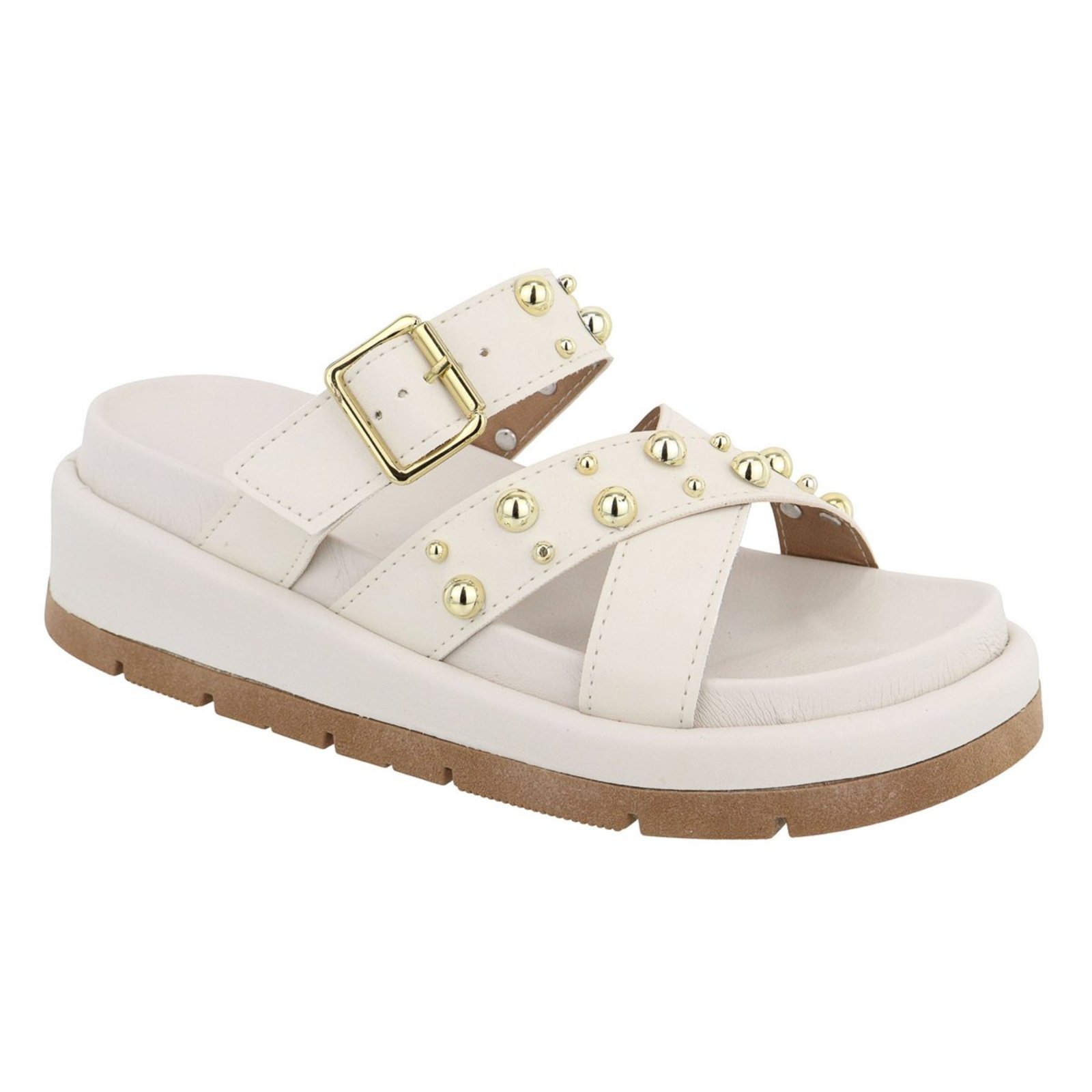 Sandália Papete Feminina Estilosa Plataforma Sola Alta Confortável Bolinhas Off White Tellini Store