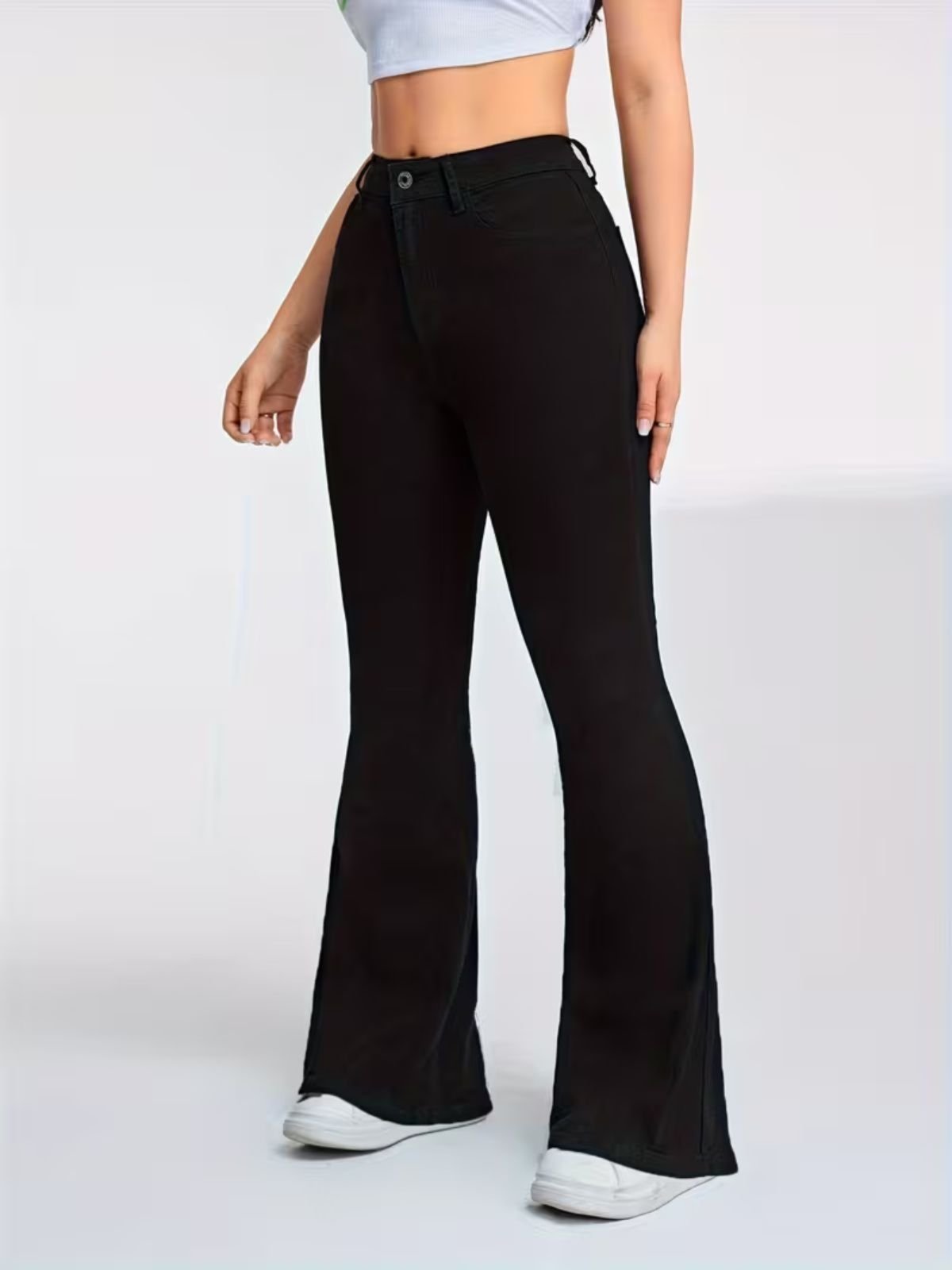 Calça Flare Avec Feminina Confortável e Elegante Lavagem Preta