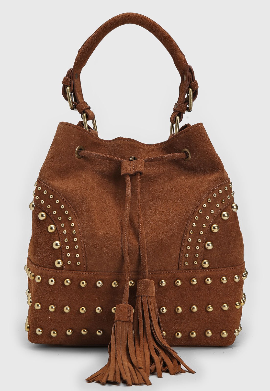 Bolsa Bucket Média Luiza Barcelos Tachas Caramelo