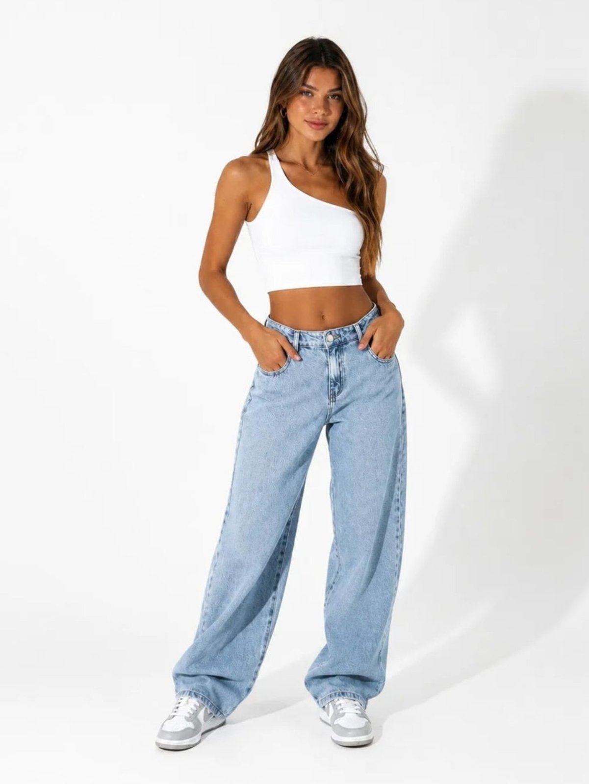 Vista 2 Infantil - Calça Jeans Feminina Skate Baggy Boyfriend Clara Crawling azul Crawling azul