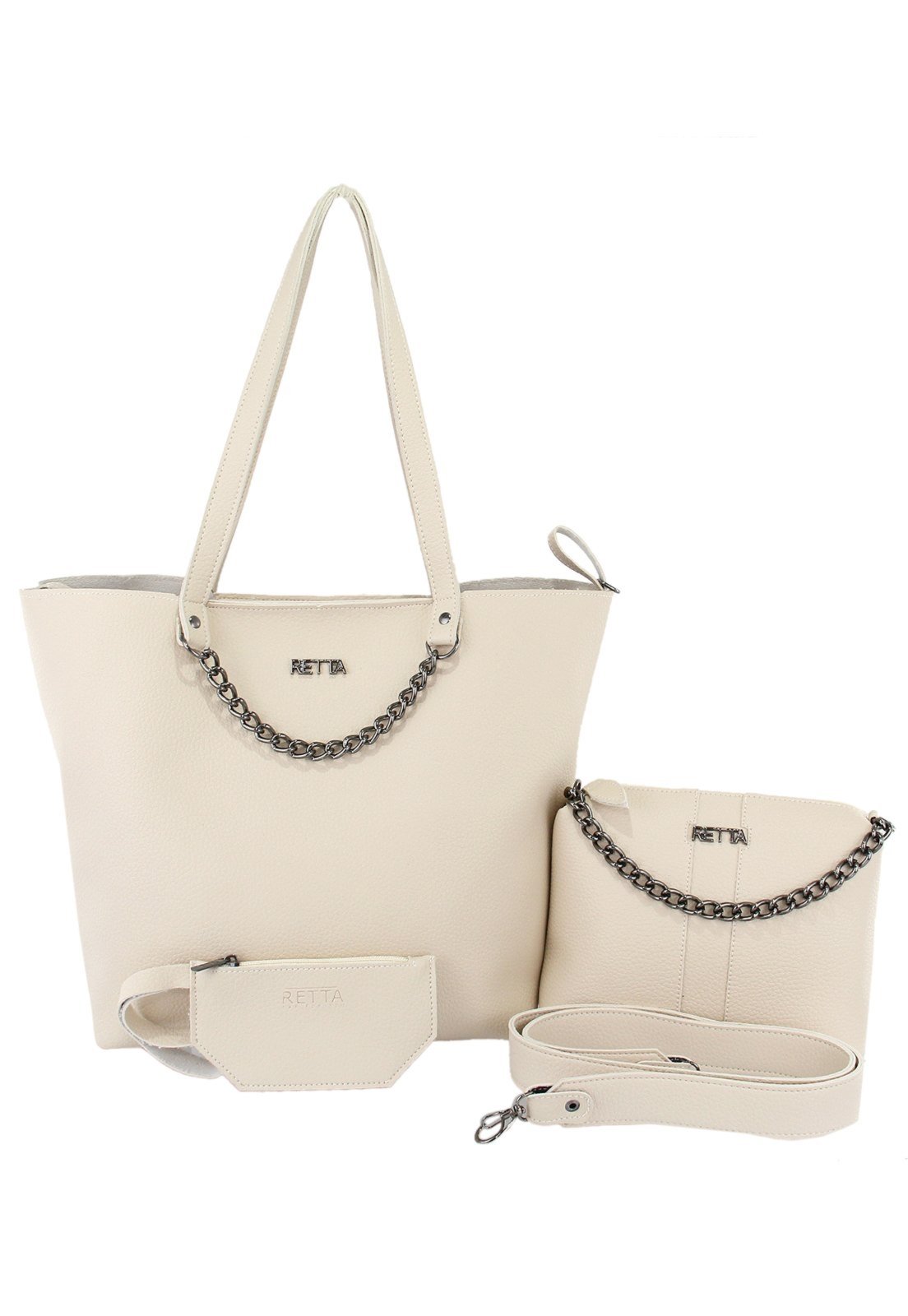 Bolsa Feminina Bolsa Saco Transversal e Porta cartão Retta Marfim