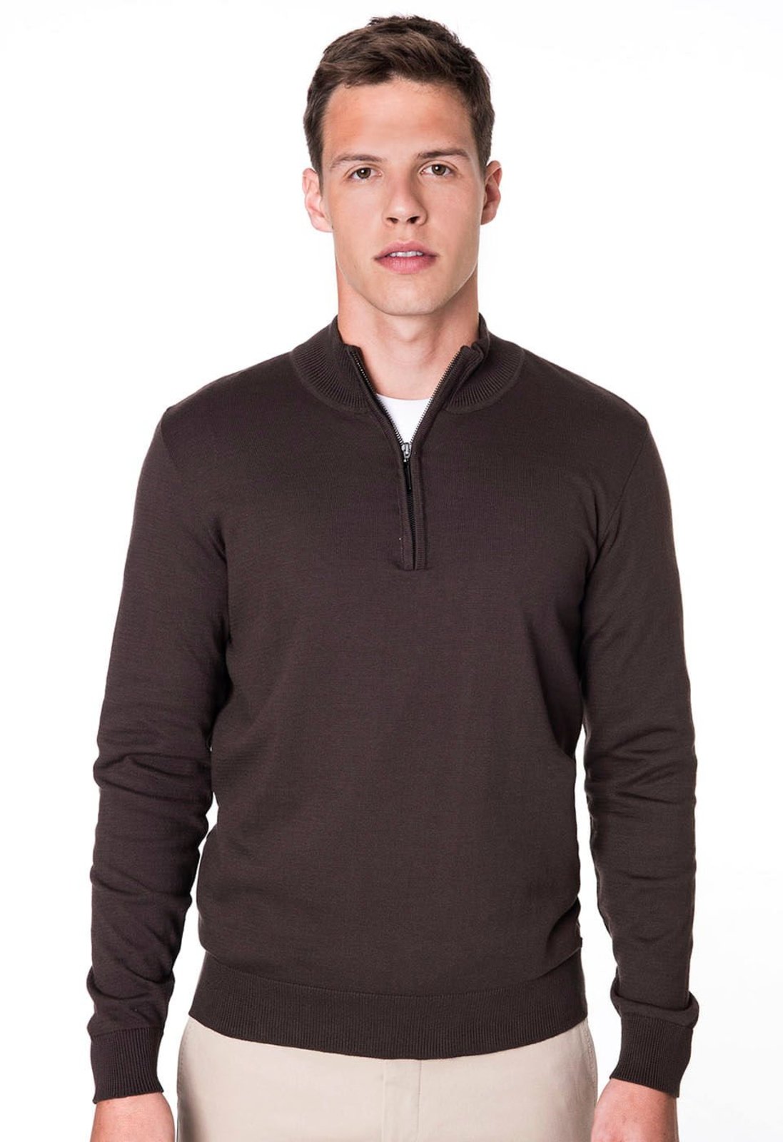HIGHSTIL Tricot Gola Alta Slim Fit - Marrom Café