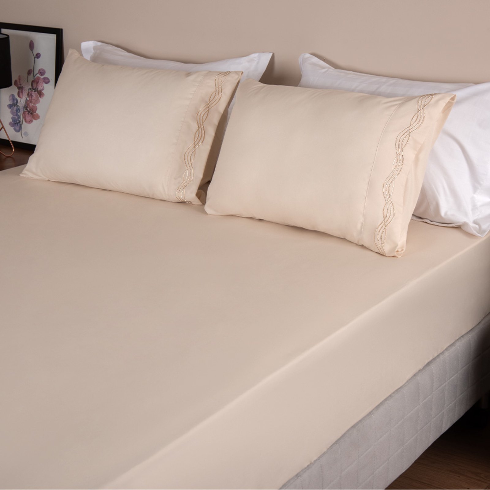 Jogo de Cama Casal 3 Peças Micro Percal 300 Fios Bordado – BF Colchões