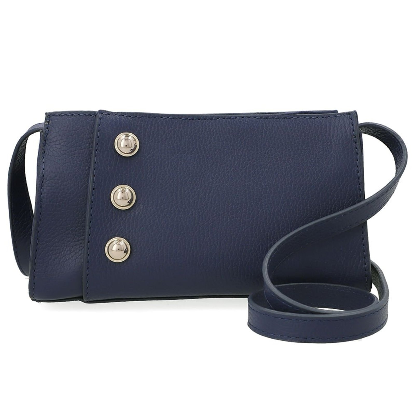 Bolsa Tiracolo Couro Azul Com Enfeite Botão