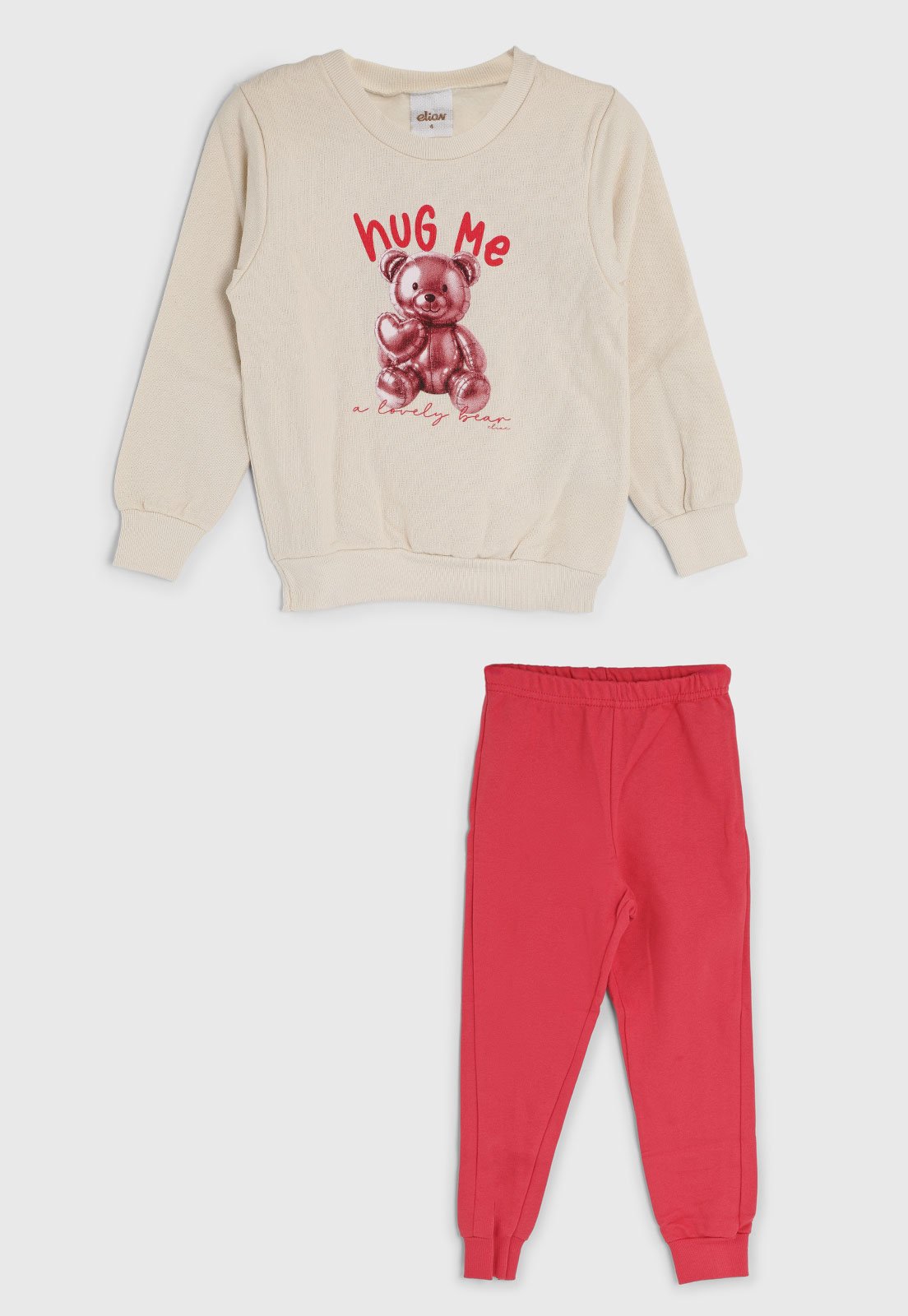 Infantil - Conjunto Elian Urso Hug Me Bege e Vermelho