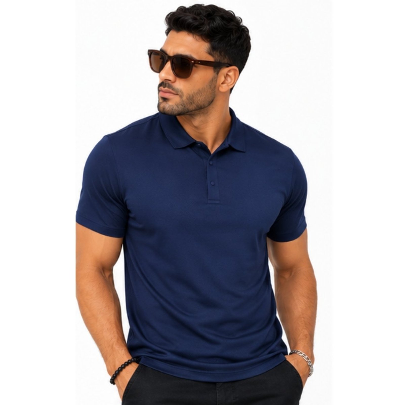 Camisa Polo Masculina Poliamida Leve Estilo Casual Sport Marinho
