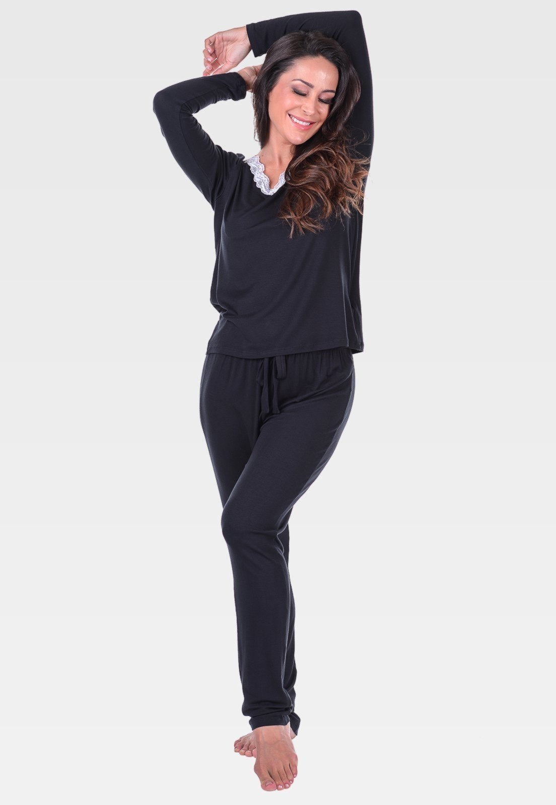 Pijama Feminino Inverno Adulto Longo Summer Soul Preto