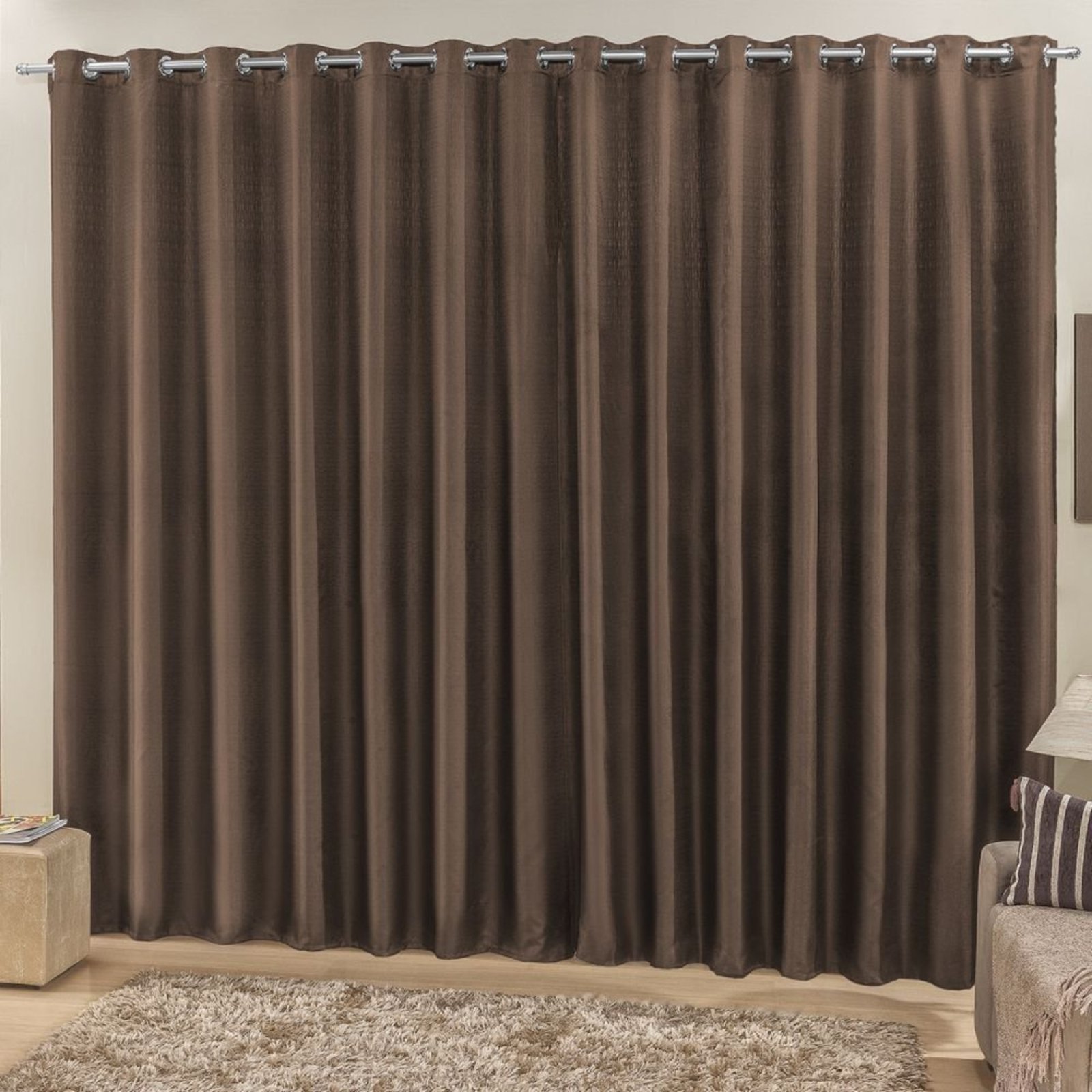 Cortina 2 Mts Sala Quarto Escritório Ráfia Varão Baratissima Tabaco - 100% Poliéster