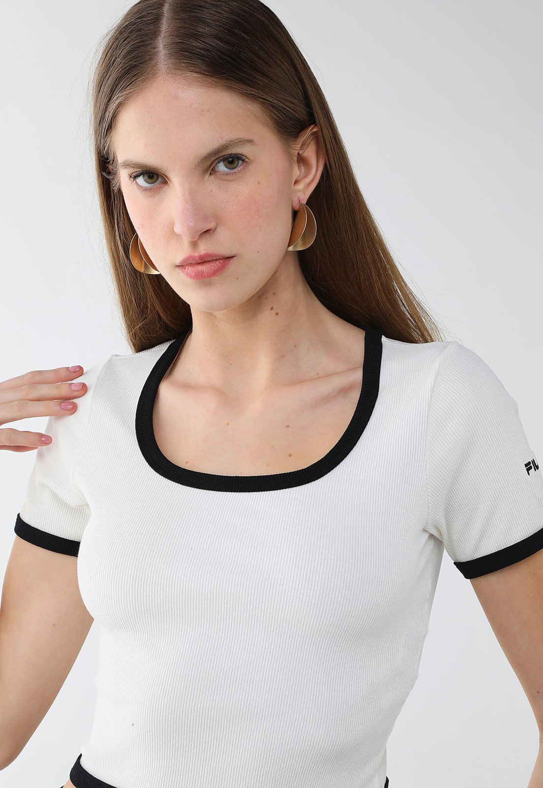 Vista 2 Blusa Cropped Feminina Fila Rib Branca branco Fila branco