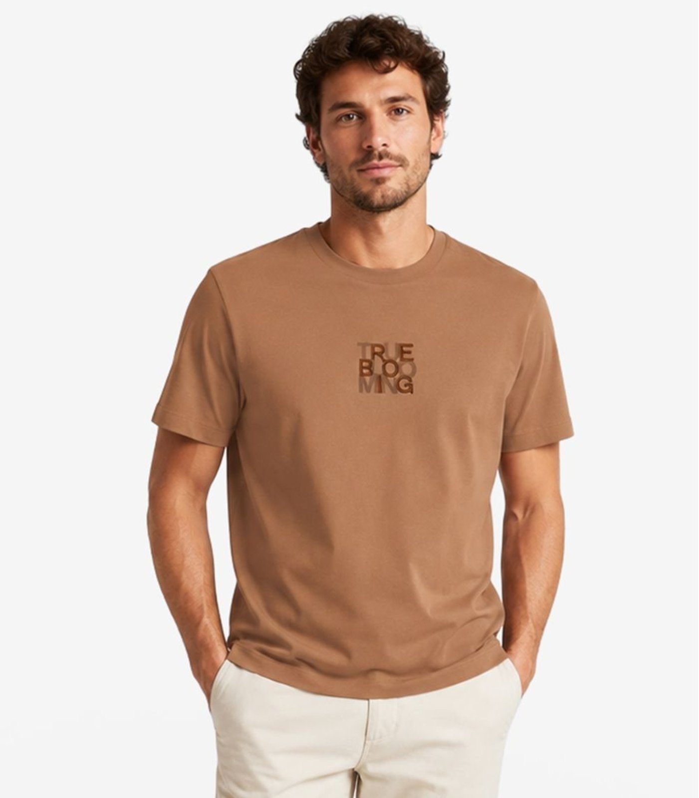 Camiseta Masculina Meia Malha Com Estampa Diametro Marrom