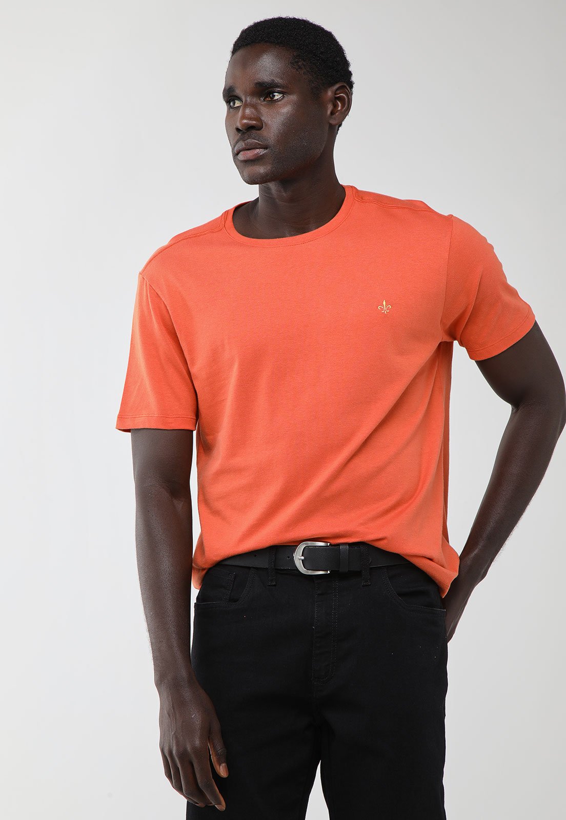 Camiseta Masculina Dudalina Bordado Peito Laranja