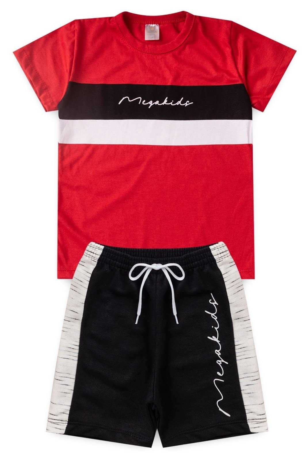 Vista 3 Infantil - Conjunto Verão Masculino Mega Listras - Vermelho Mega Kids unico Mega Kids unico