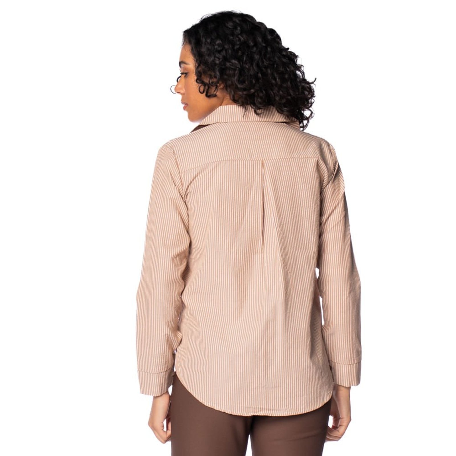 Vista 3 Camisa Feminina Pellini Listrada Textura Claro/Branco marrom Pellini marrom