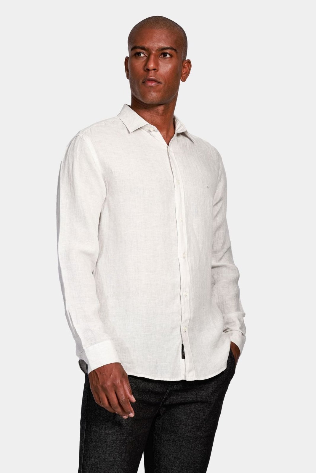 Camisa Aramis Aramis Manga Longa Slim em Linho Irlandês Gelo